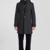 Anthracite grey double-faced wool jersey coat with quilted front