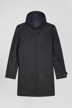 Anthracite grey double-faced wool jersey coat with quilted front