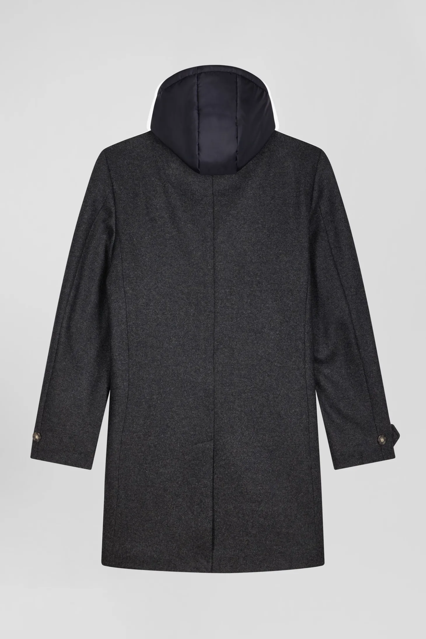 Anthracite grey double-faced wool jersey coat with quilted front