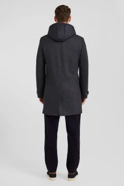 Anthracite grey double-faced wool jersey coat with quilted front