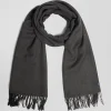 Anthracite grey fringed plain scarf
