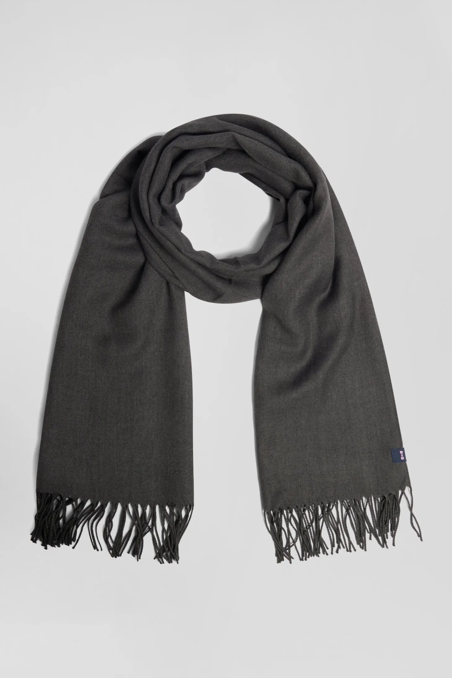 Anthracite grey fringed plain scarf
