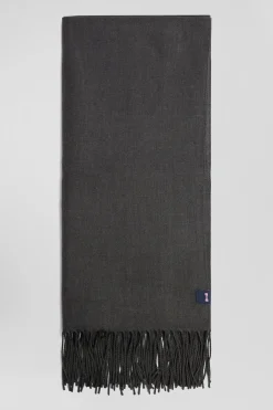 Anthracite grey fringed plain scarf