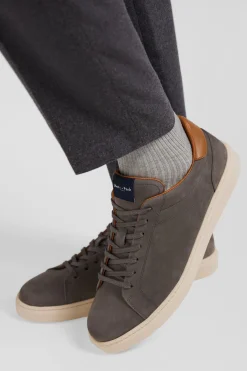 Anthracite grey grained leather low-top sneakers