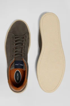 Anthracite grey grained leather low-top sneakers