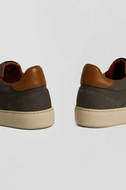 Anthracite grey grained leather low-top sneakers