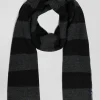 Anthracite grey striped mixed wool large scarf