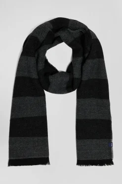 Anthracite grey striped mixed wool large scarf