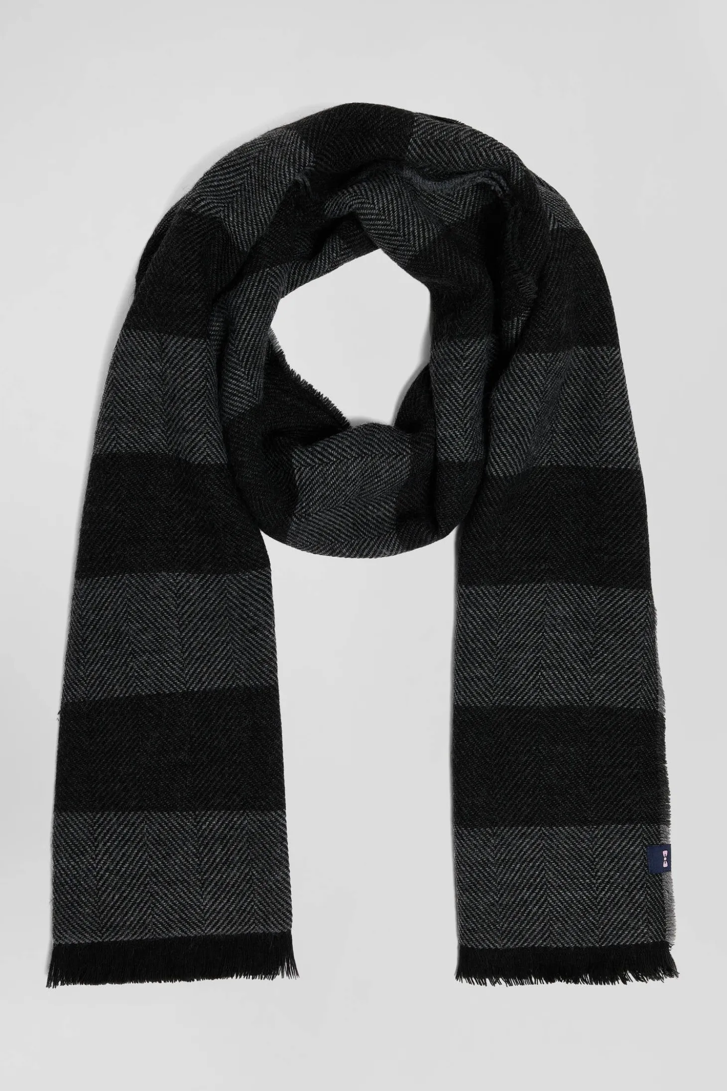 Anthracite grey striped mixed wool large scarf
