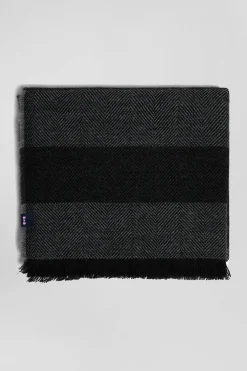 Anthracite grey striped mixed wool large scarf