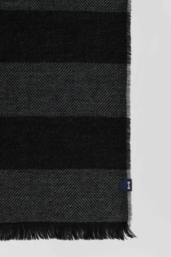 Anthracite grey striped mixed wool large scarf