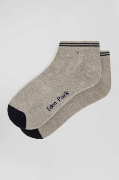 Bicolour grey cotton low-cut socks with striped cuffs