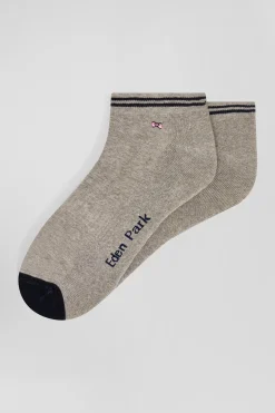Bicolour grey cotton low-cut socks with striped cuffs