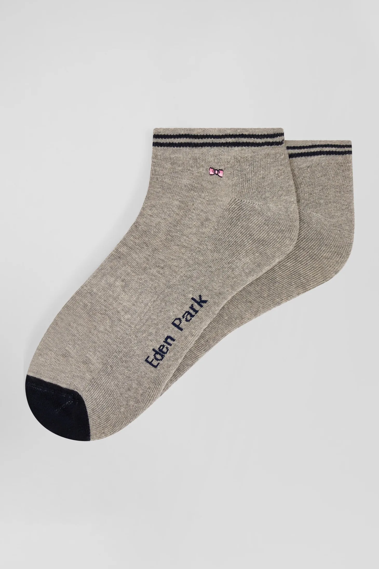 Bicolour grey cotton low-cut socks with striped cuffs