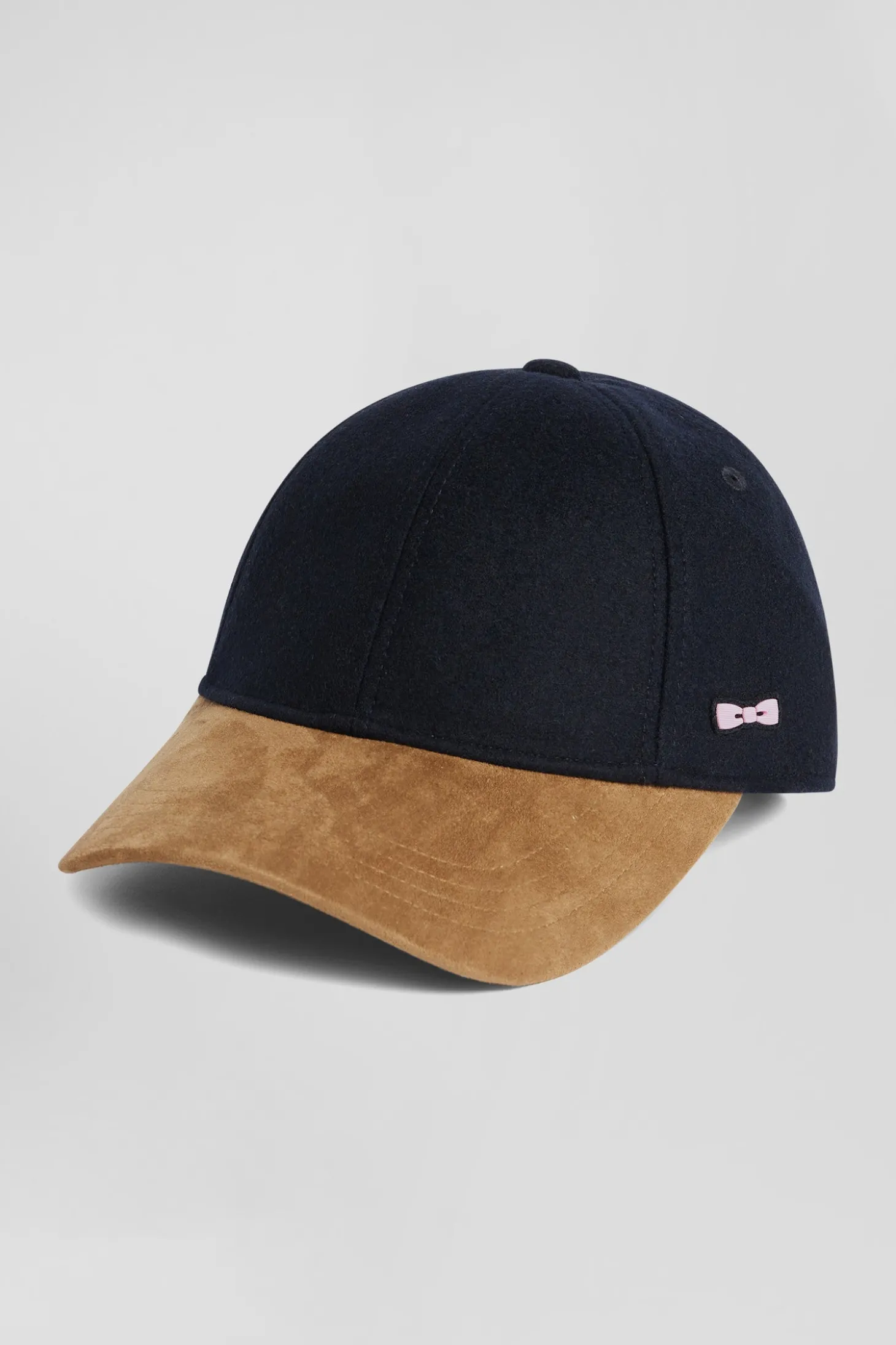 Bicolour navy blue and camel wool blend cap