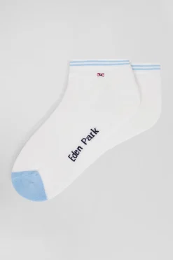 Bicolour white cotton low-cut socks with striped edges