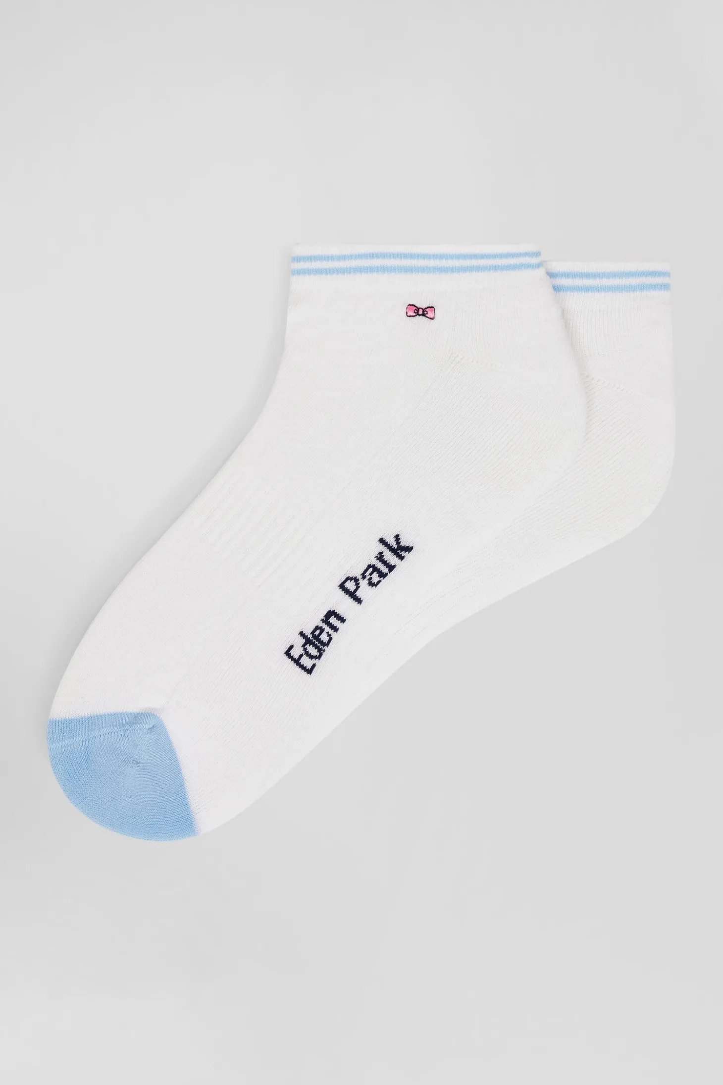 Bicolour white cotton low-cut socks with striped edges