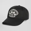 Black cotton cap with ivory embroidery
