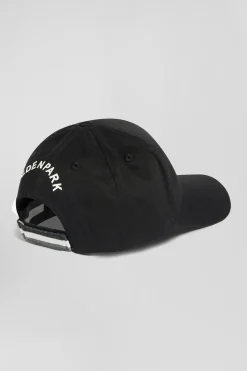 Black cotton cap with ivory embroidery