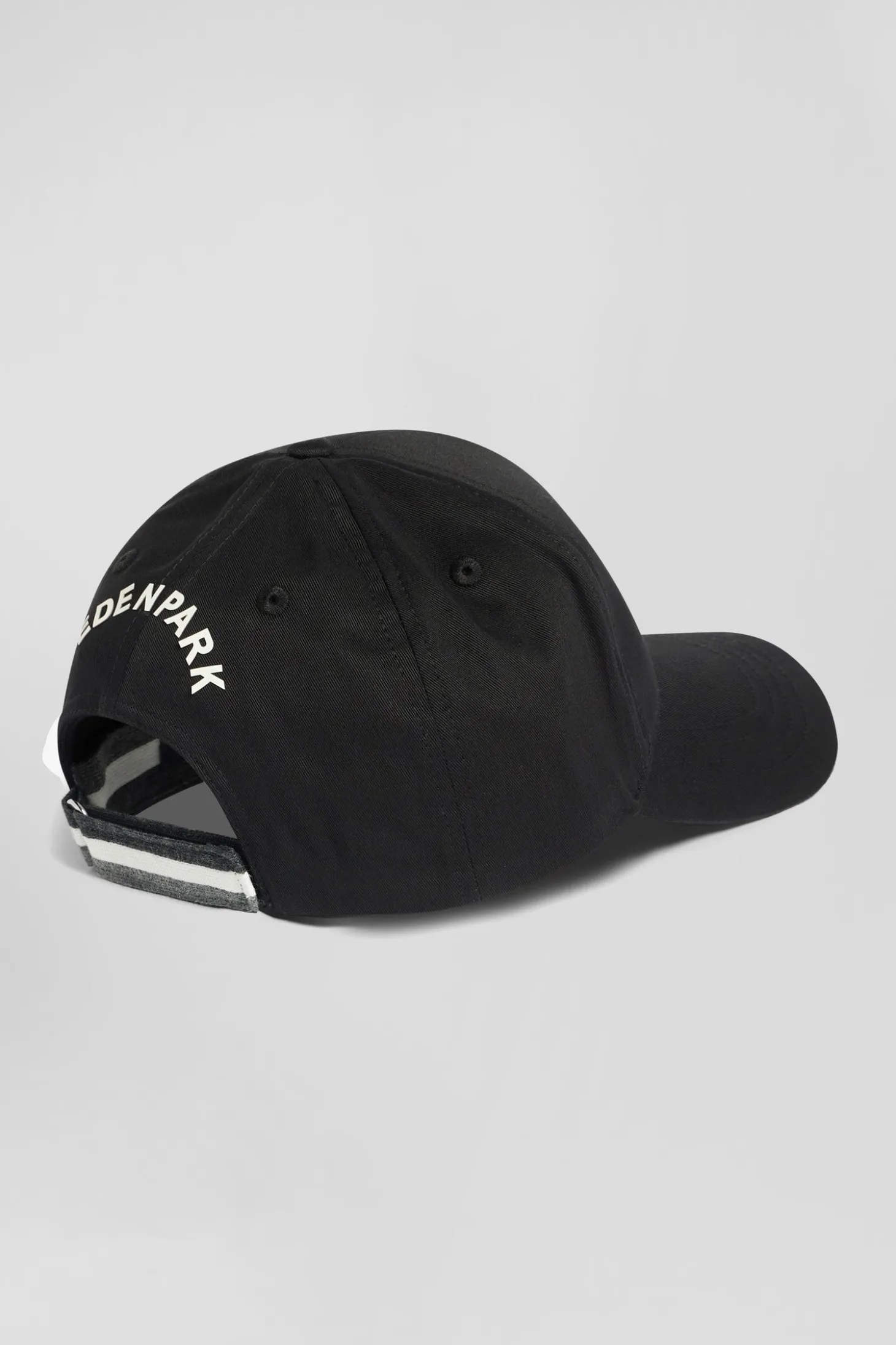 Black cotton cap with ivory embroidery