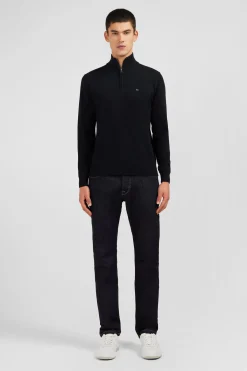 Black cotton jersey jumper with trucker neck