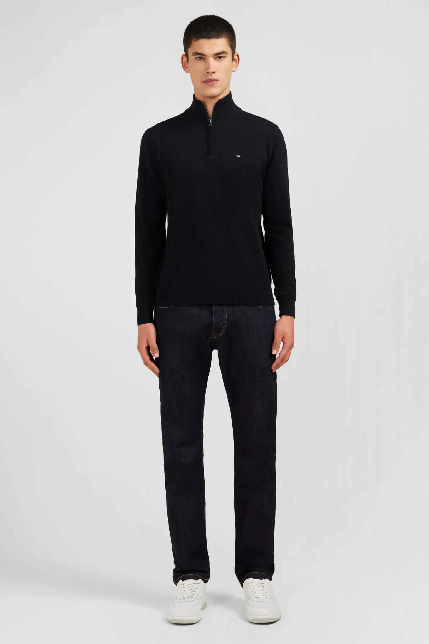 Black cotton jersey jumper with trucker neck