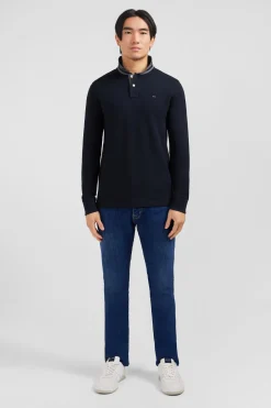 Black cotton polo with contrasting neck