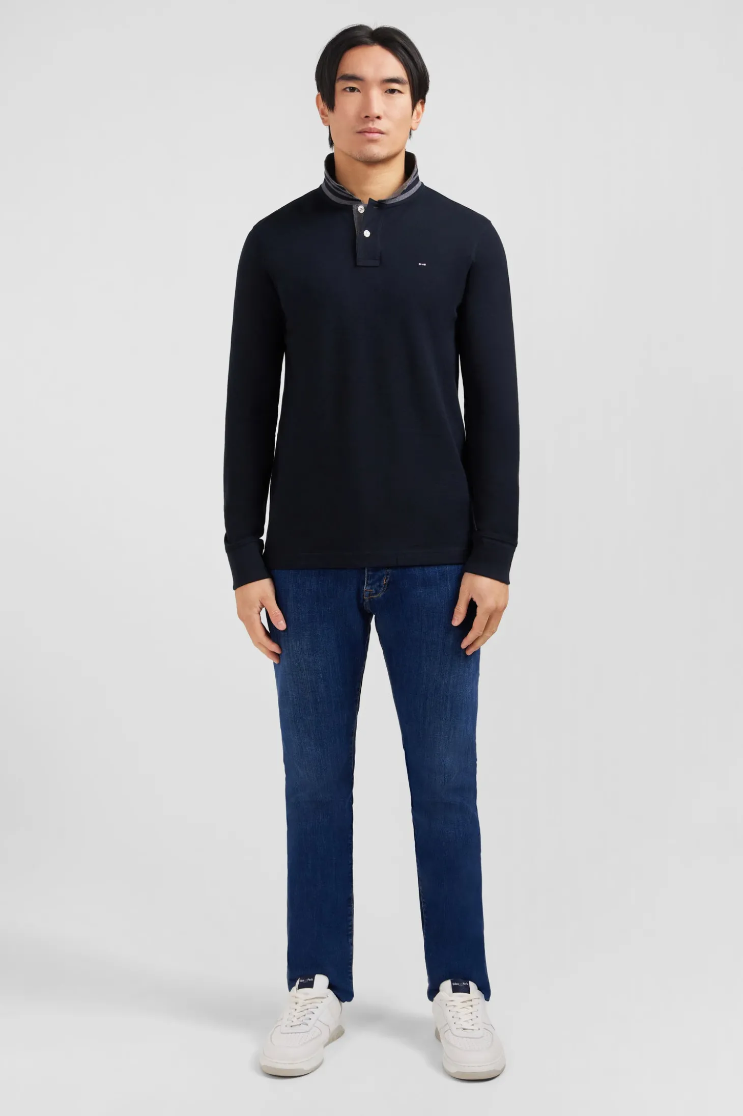 Black cotton polo with contrasting neck