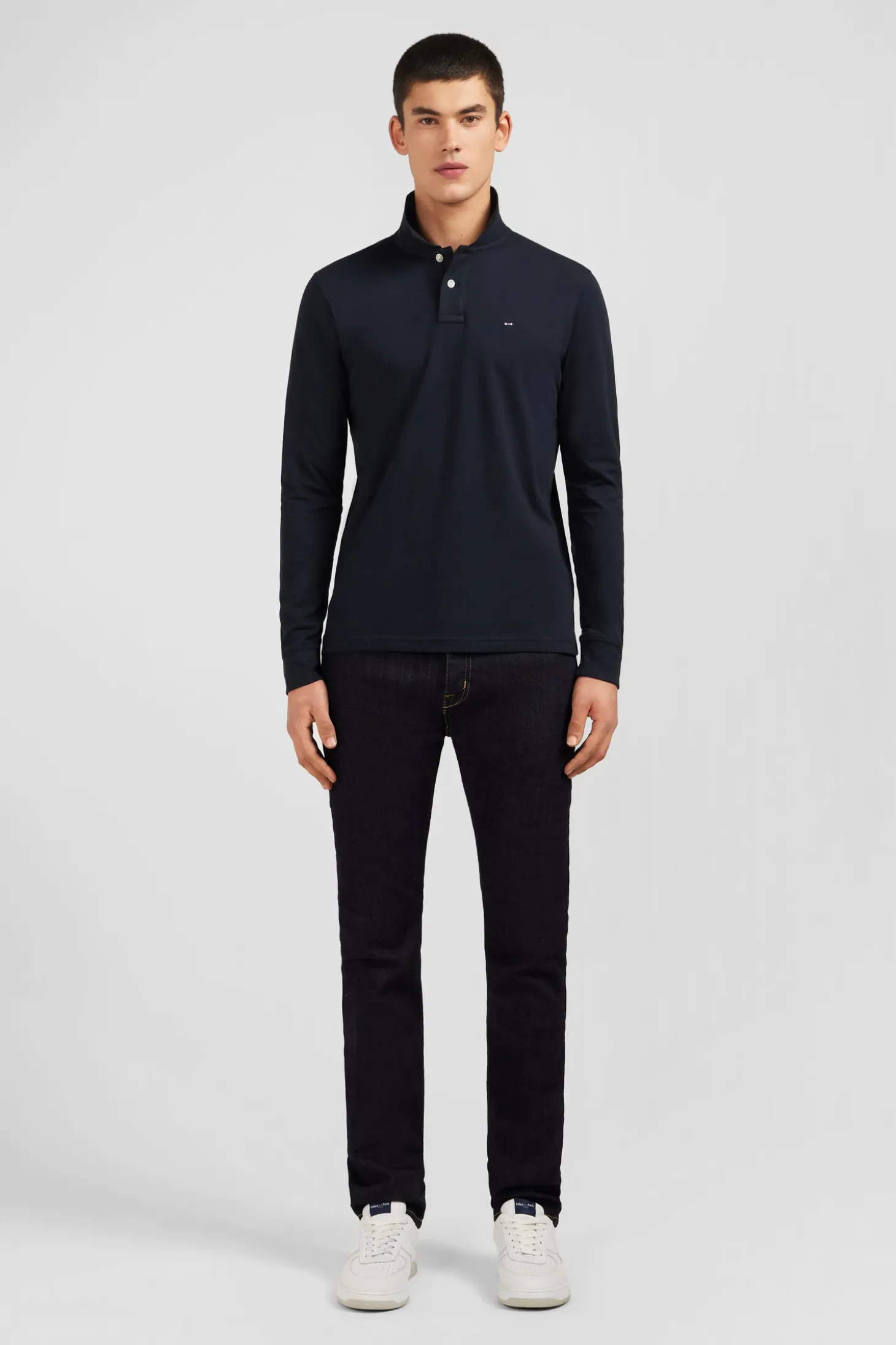 Black cotton polo with contrasting neck