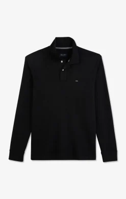 Black cotton polo with contrasting neck