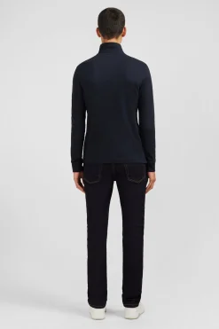 Black cotton polo with contrasting neck