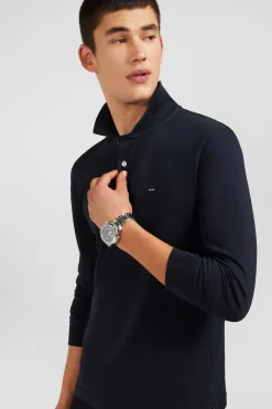 Black cotton polo with contrasting neck