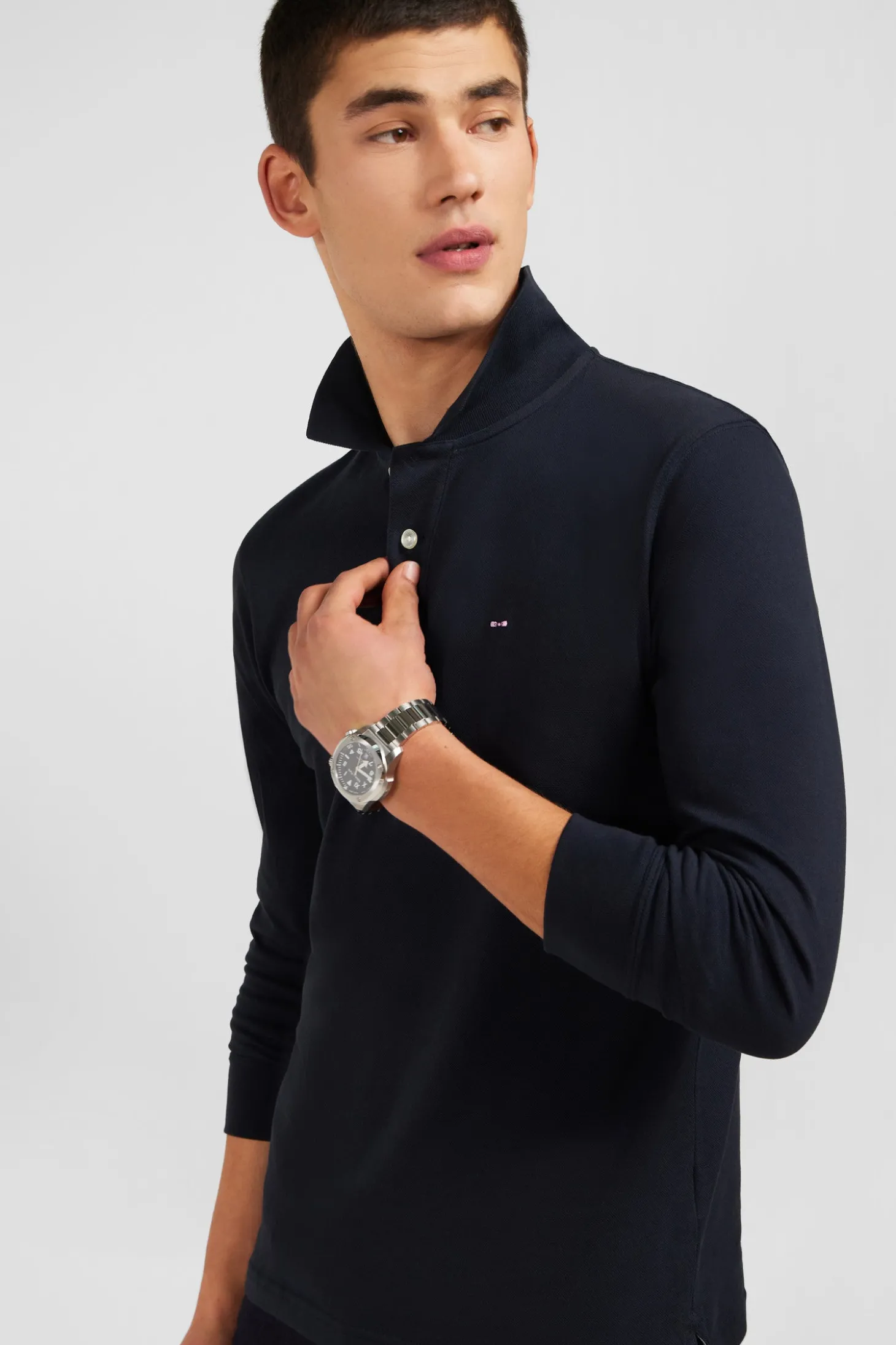 Black cotton polo with contrasting neck
