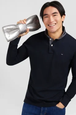 Black cotton polo with contrasting neck