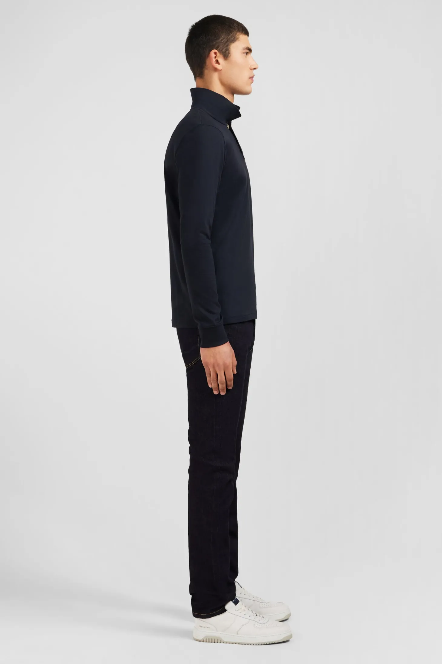 Black cotton polo with contrasting neck