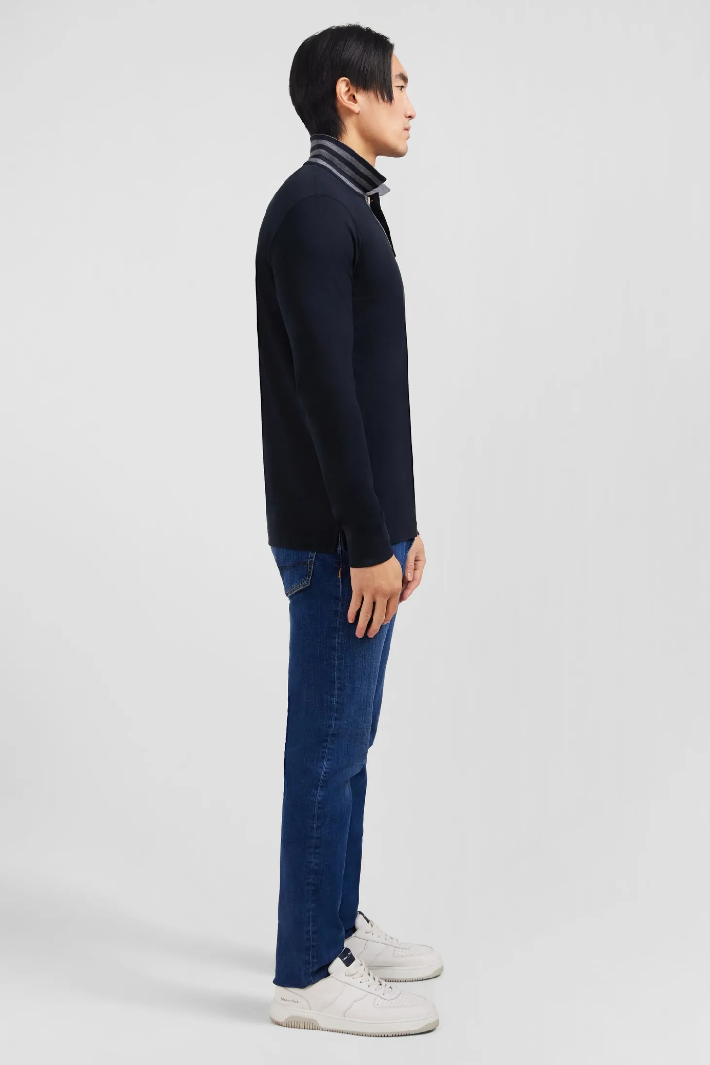 Black cotton polo with contrasting neck