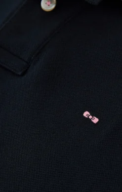 Black cotton polo with contrasting neck