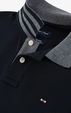 Black cotton polo with contrasting neck