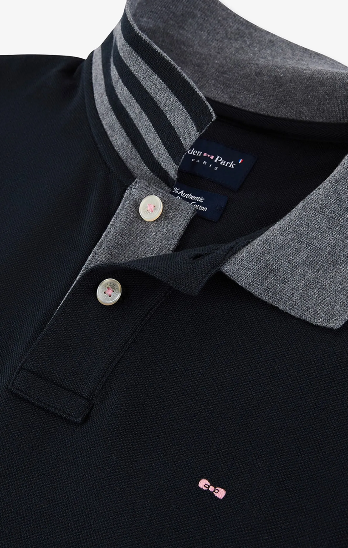 Black cotton polo with contrasting neck