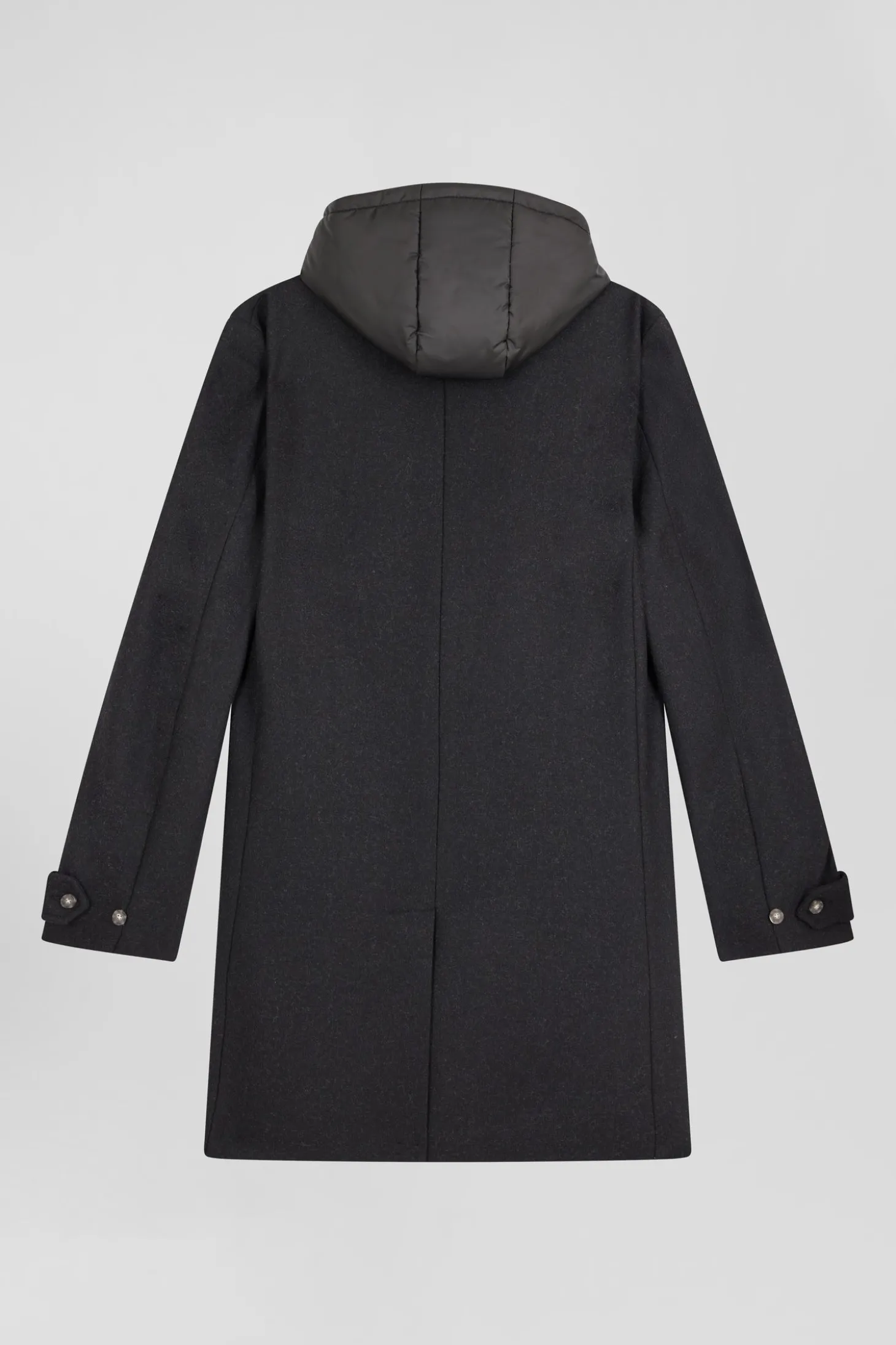 Black double-faced wool jersey coat with quilted front