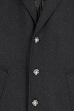 Black double-faced wool jersey coat with quilted front