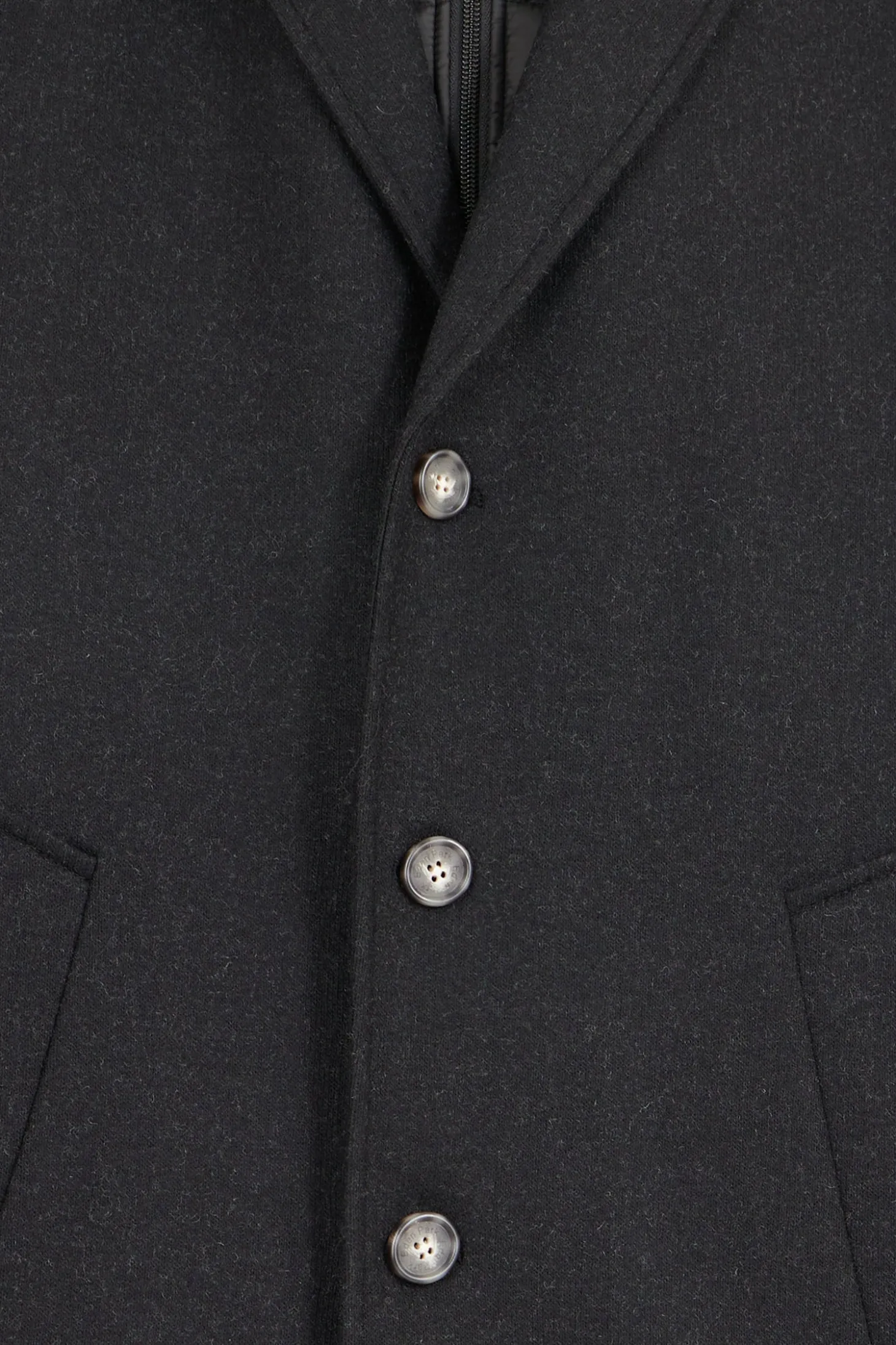 Black double-faced wool jersey coat with quilted front