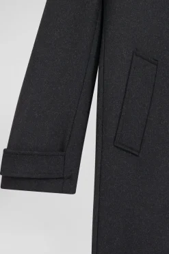 Black double-faced wool jersey coat with quilted front