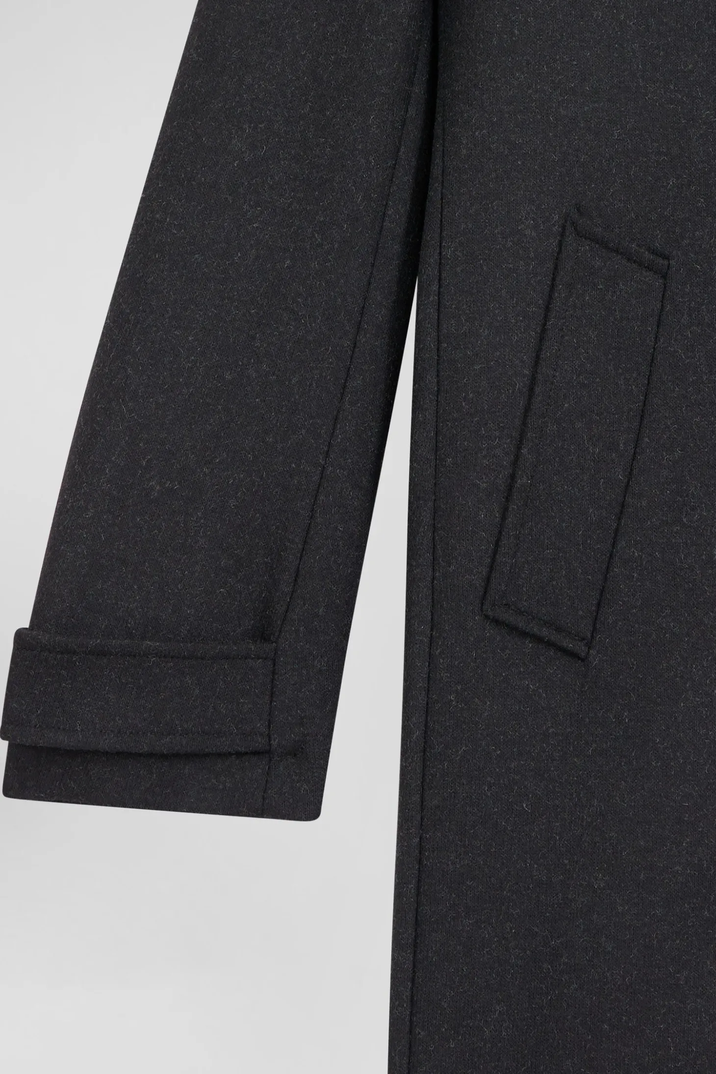 Black double-faced wool jersey coat with quilted front
