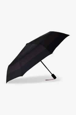 Black folding umbrella with stripes