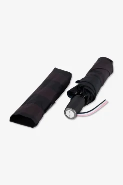 Black folding umbrella with stripes