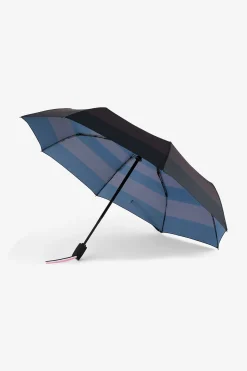 Black folding umbrella with stripes