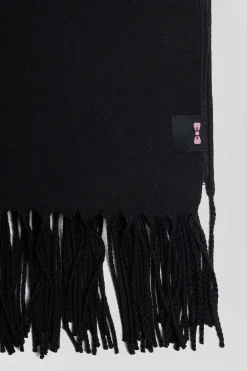 Black fringed plain scarf