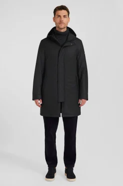Black hooded raincoat