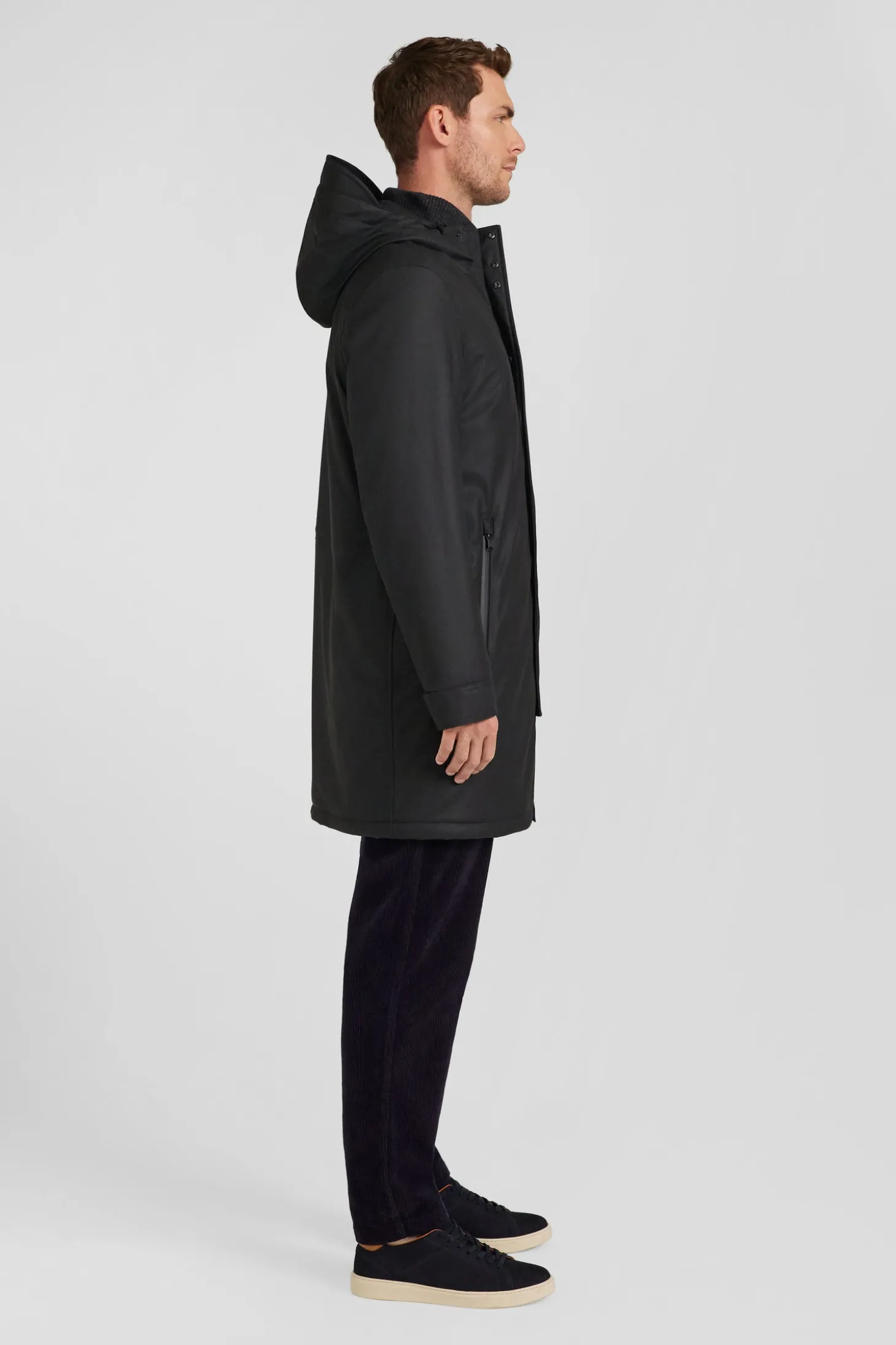 Black hooded raincoat